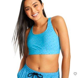 Humankind Swim Sports Bra Style Bikini Top - Light Blue Confetti Sprinkles- NWT